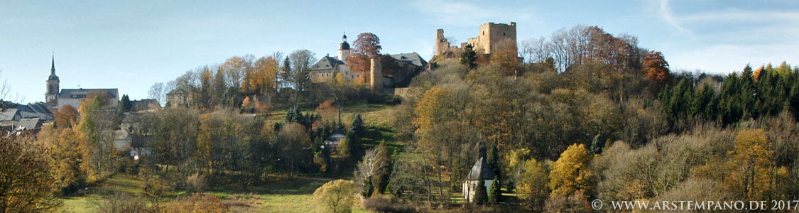 Frauenstein, Stadtpanorama mit Burg, Schloss u. Stadt